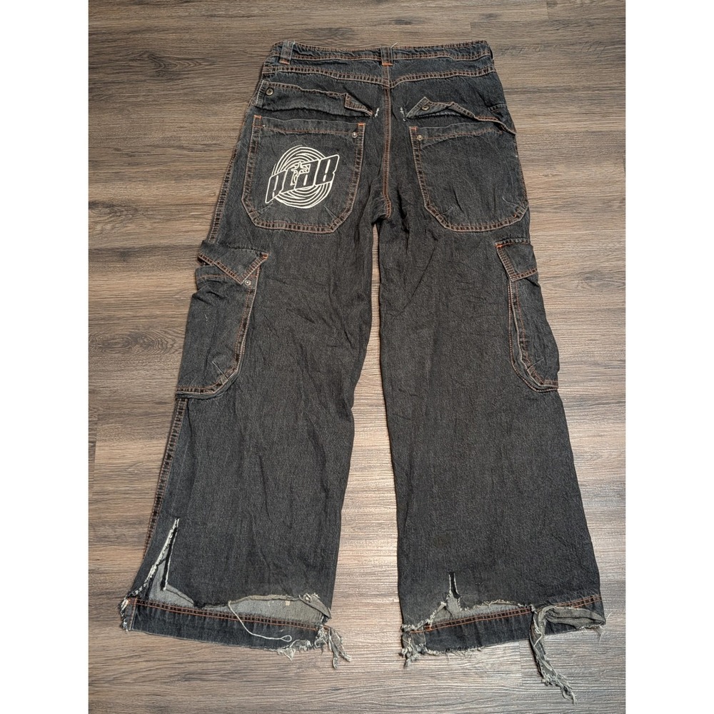 A-Lab Mens 36 Wide Leg Cargo Jeans Black Orange Contrast Stitch Y2K Baggy Skate
